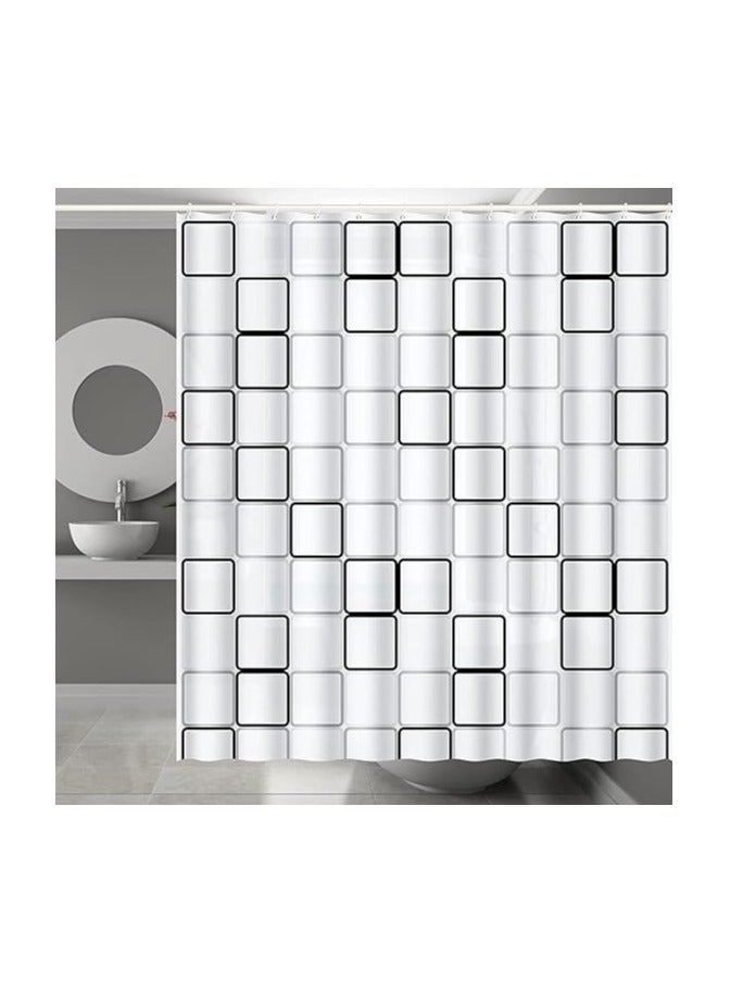 ستارة دش مع 12 قطعة حلقة تصميم هندسي حديث ستارة دش قماش فاخر ستارة دش مع خطافات ستارة دش مقاومة للماء والعفن الفطري مشهد الشاطئ الاستوائي دش كورتا - Image 3