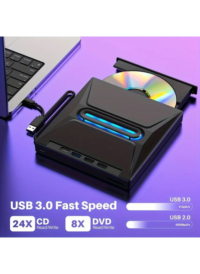 Black 3 Port USB 3 0 External CD DVD RW Burner Hub For Laptop Desktop - Image 1