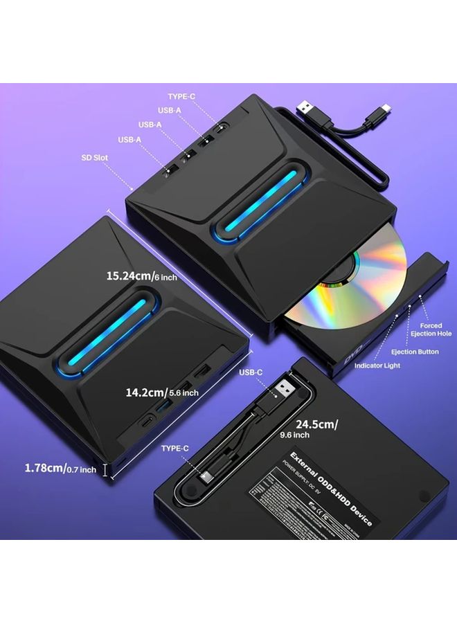 Black 3 Port USB 3 0 External CD DVD RW Burner Hub For Laptop Desktop - Image 2