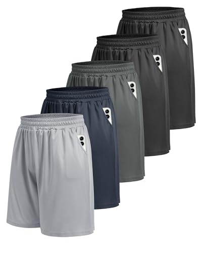 BOOJO 5 Pack Athletic Gym Mens Shorts - Workout Black Quick Dry Basketball Shorts with Pockets for Running Casual Activewear - Image 1