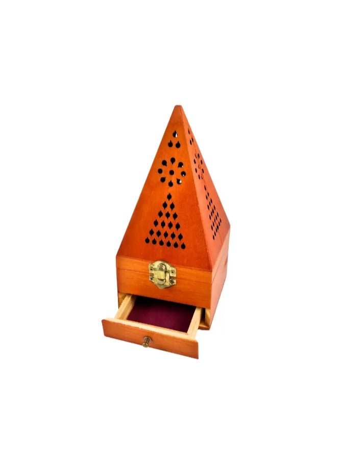 AMORE GIFTS Pyramid Shape Wooden Charcoal Incense Bakhoor Burner- Large - Image 1