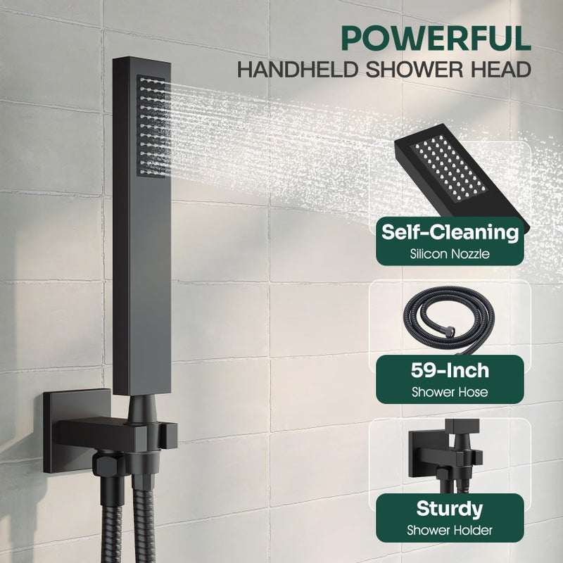 HoliSpa Ceiling Mount Shower Faucet Set, Black Shower System with 10-Inch Rain Showerhead and Handheld Spray Combo, High-Pressure Showerheads Set with Valve and Trim Kit, Matte Black - Image 4