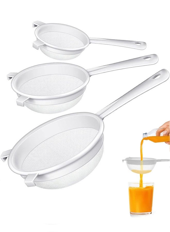 3 عبوات من مصفاة شبكية فائقة الدقة مع مقبض، مصفاة طعام دقيقة مزدوجة الأذنين، مصفاة بلاستيكية، منخل دقيق للكفير، الزبادي، الحليب، القهوة، الشاي، العصير، المطبخ (3 بوصات، 3.7 بوصات، 5.3 بوصات) - Image 1
