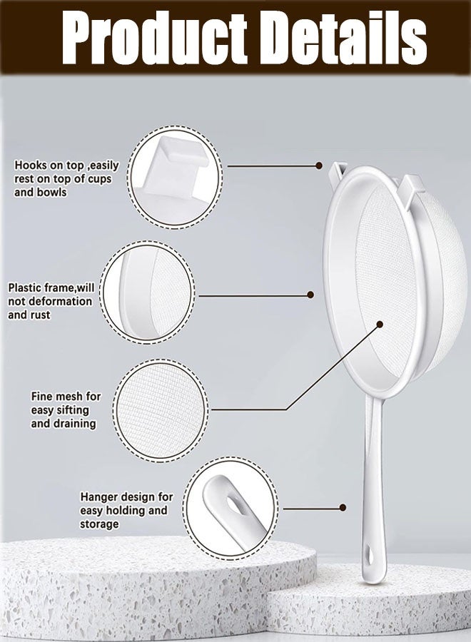 3 عبوات من مصفاة شبكية فائقة الدقة مع مقبض، مصفاة طعام دقيقة مزدوجة الأذنين، مصفاة بلاستيكية، منخل دقيق للكفير، الزبادي، الحليب، القهوة، الشاي، العصير، المطبخ (3 بوصات، 3.7 بوصات، 5.3 بوصات) - Image 2