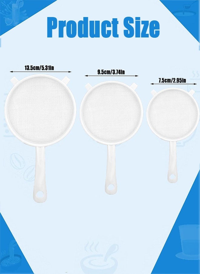 3 عبوات من مصفاة شبكية فائقة الدقة مع مقبض، مصفاة طعام دقيقة مزدوجة الأذنين، مصفاة بلاستيكية، منخل دقيق للكفير، الزبادي، الحليب، القهوة، الشاي، العصير، المطبخ (3 بوصات، 3.7 بوصات، 5.3 بوصات) - Image 5