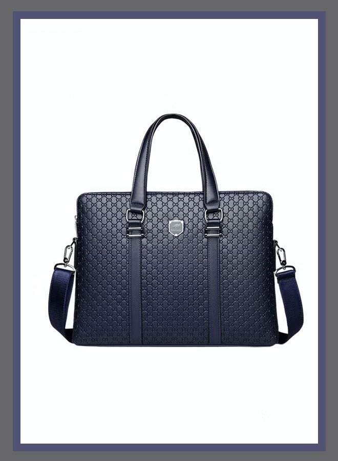 Canway Classic Briefcase Textured Leather Laptop Messenger Bag for Men Travel Business Leather Lawyers Briefcase Shoulder Laptop Slim Bags Dark Blue  - Image 1