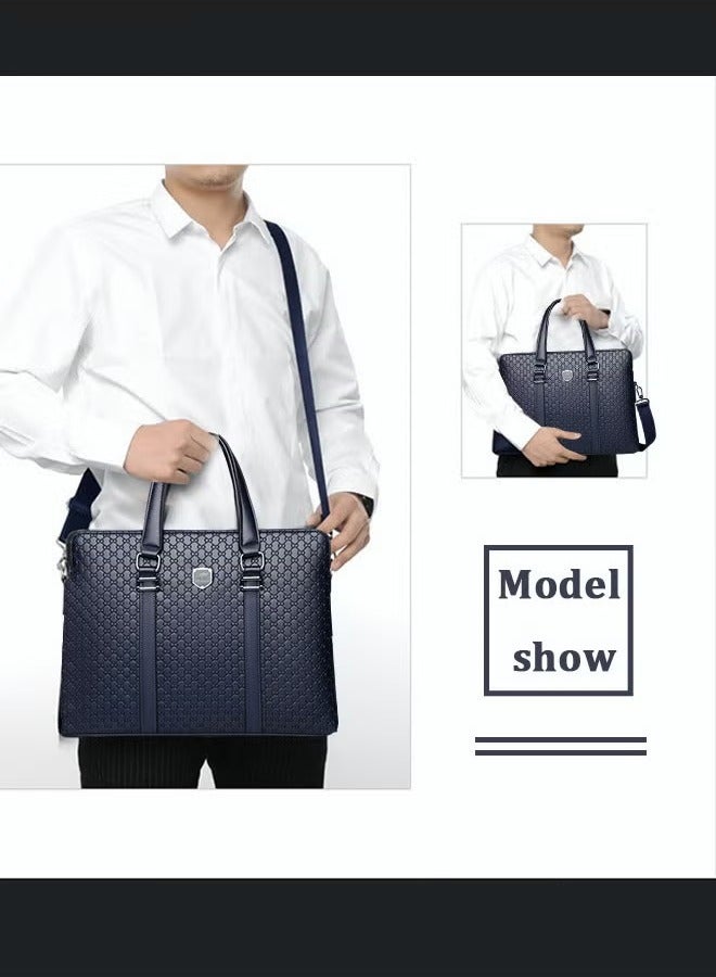 Canway Classic Briefcase Textured Leather Laptop Messenger Bag for Men Travel Business Leather Lawyers Briefcase Shoulder Laptop Slim Bags Dark Blue  - Image 2