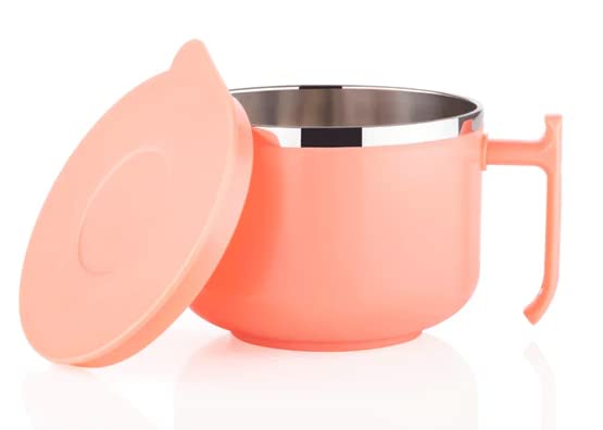 ImegaZ - Maggie Noodles & Soup Bowl with Spoon,Fork and Lid, Handler Maggie Bowl, Stainless Steel Container, Bowl and Spoon Set, 600ml Multicolor - Image 1