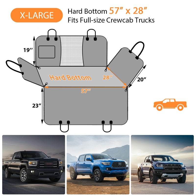 URPOWER XL Dog Backseat Extender for Full-Size Crew Cab Truck, Hard Bottom Dog Car Seat Cover for Back Seat Holds 400lbs, Waterproof Dog Hammock Pet Rear Seat Protector Travel Bed for F150 / Silverado - Image 3