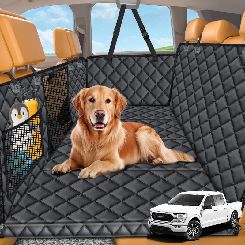 URPOWER XL Dog Backseat Extender for Full-Size Crew Cab Truck, Hard Bottom Dog Car Seat Cover for Back Seat Holds 400lbs, Waterproof Dog Hammock Pet Rear Seat Protector Travel Bed for F150 / Silverado - Image 1