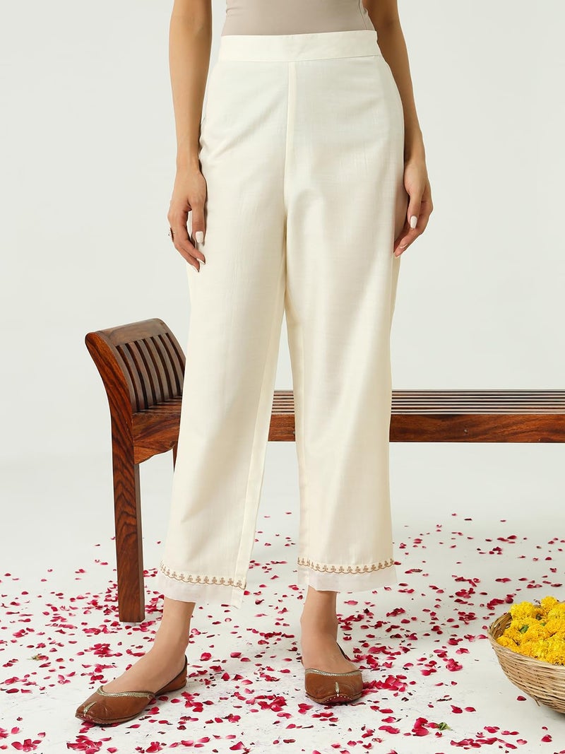 FIORRA Women's Off White Silk Blend Nayra Cut Kurta and Pant with Embroidered Dupatta SET0158 - Image 5