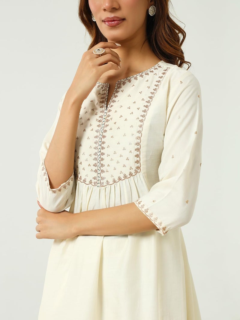 FIORRA Women's Off White Silk Blend Nayra Cut Kurta and Pant with Embroidered Dupatta SET0158 - Image 4