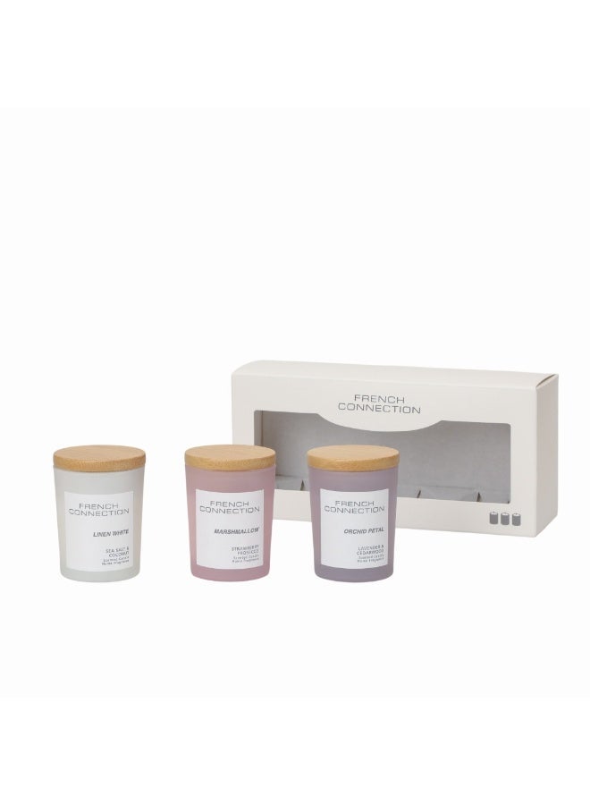 French Connection طقم هدايا شموع معطرة في برطمان من 3 - 50 جرام لكل منها، شمع زبدة الشيا | وقت الاحتراق - 25 ساعة | مجموعة باستيل | مثالي للهدايا، ديكور المنزل، الحفلات وعطر الغرف | مثالي لديكور غرفة المعيشة والمكتب - Image 2