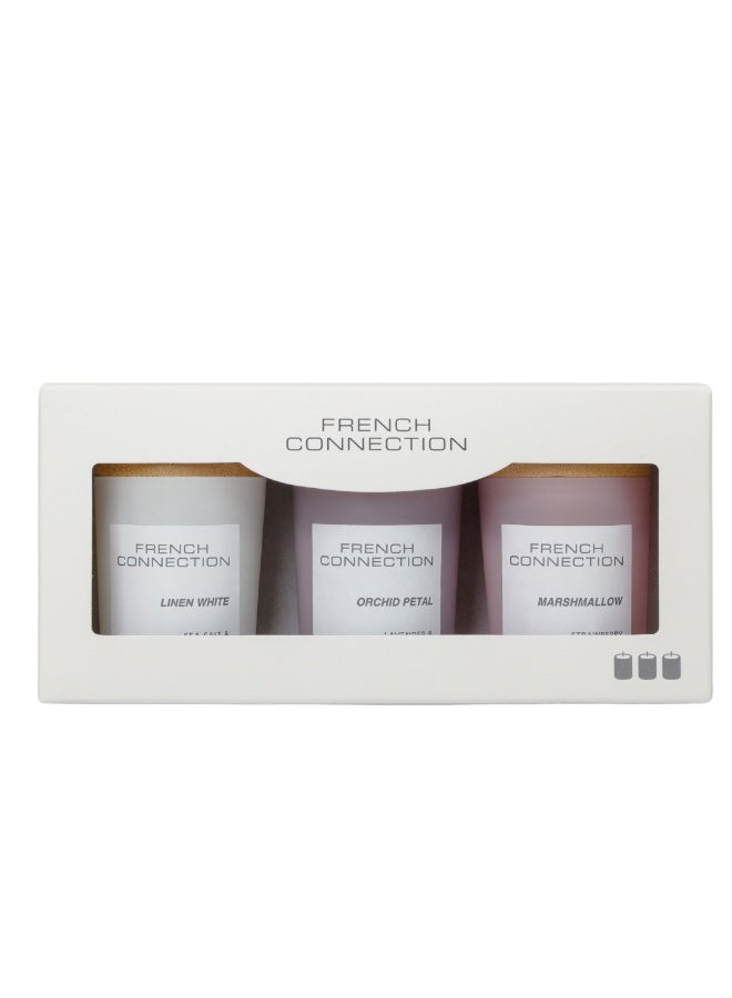 French Connection طقم هدايا شموع معطرة في برطمان من 3 - 50 جرام لكل منها، شمع زبدة الشيا | وقت الاحتراق - 25 ساعة | مجموعة باستيل | مثالي للهدايا، ديكور المنزل، الحفلات وعطر الغرف | مثالي لديكور غرفة المعيشة والمكتب - Image 3