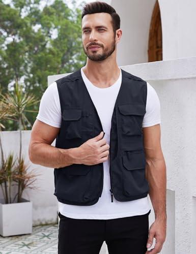 Gihuo Men's Utility Fishing Vest Lightweight Outdoor Work Safari Travel Cargo Vest with Multi-Pockets (US, Alpha, Large, Regular, Regular, Navy) - Image 3