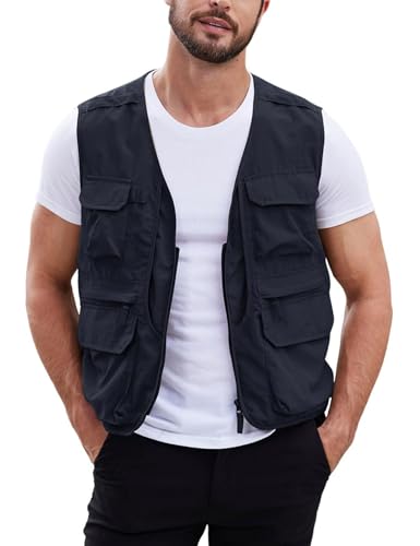 Gihuo Men's Utility Fishing Vest Lightweight Outdoor Work Safari Travel Cargo Vest with Multi-Pockets (US, Alpha, Large, Regular, Regular, Navy) - Image 1