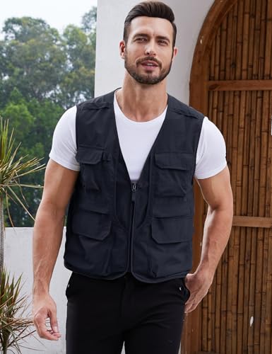 Gihuo Men's Utility Fishing Vest Lightweight Outdoor Work Safari Travel Cargo Vest with Multi-Pockets (US, Alpha, Large, Regular, Regular, Navy) - Image 2
