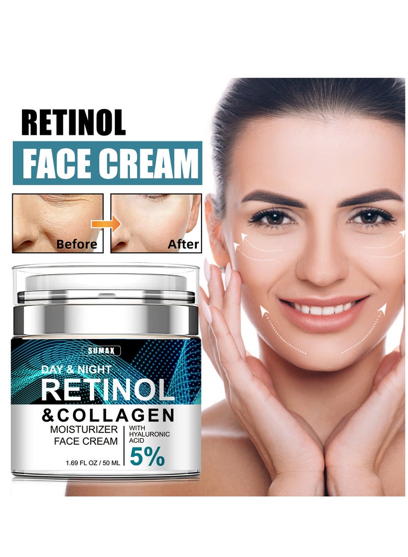 سوماكس كريم الوجه الريتينول المضاد للشيخوخة ، مرطب بالكولاجين وحمض الهيالورونيك وفيتامين E - شد وترطيب وتنعيم الخطوط الدقيقة - كريم النهار والليل للنساء والرجال ، 1.7 أونصة - Image 2
