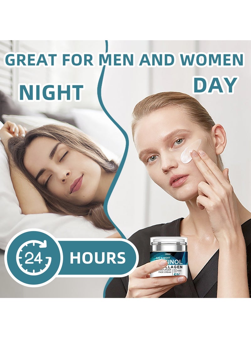 سوماكس كريم الوجه الريتينول المضاد للشيخوخة ، مرطب بالكولاجين وحمض الهيالورونيك وفيتامين E - شد وترطيب وتنعيم الخطوط الدقيقة - كريم النهار والليل للنساء والرجال ، 1.7 أونصة - Image 3