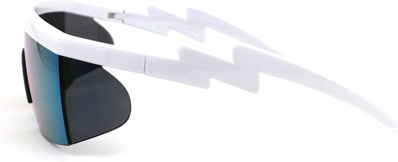 SA106 Flat Top Crooked Bolt Arm Goggle Style Color Mirror Shield 80s Sunglasses - Image 3