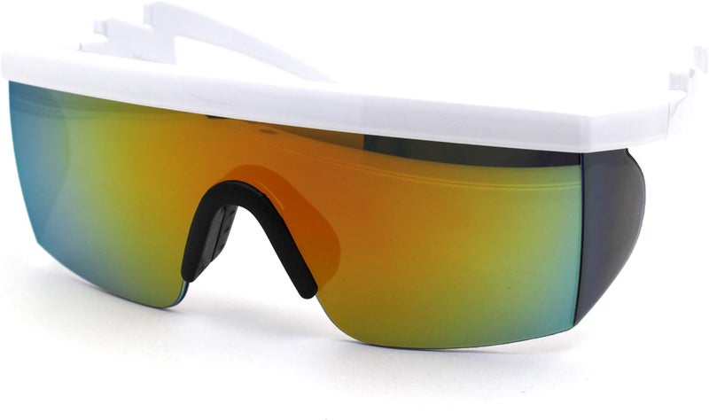 SA106 Flat Top Crooked Bolt Arm Goggle Style Color Mirror Shield 80s Sunglasses - Image 1