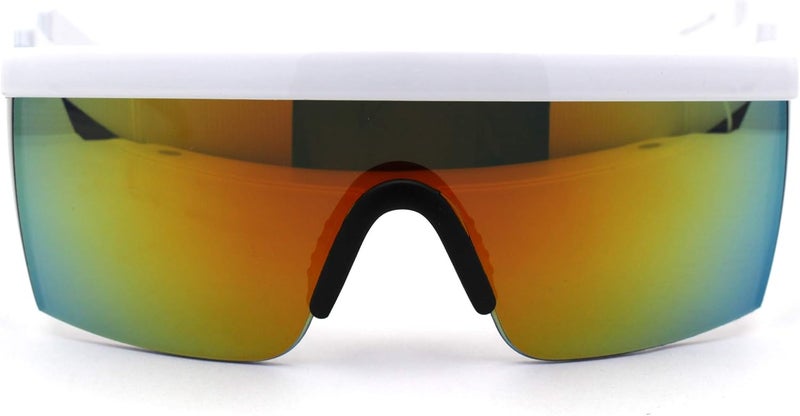 SA106 Flat Top Crooked Bolt Arm Goggle Style Color Mirror Shield 80s Sunglasses - Image 2