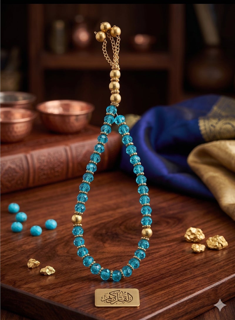 Multi Color Beaded Tasbih (Blue, Turquoise Gold, Transparent Silver, Black) Lightweight Elegant Prayer Beads - Image 1