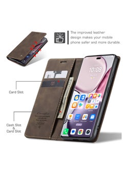 CaseMe Phone Case Luxury PU Leather Design 013 Flip Cover Card Slot Holder Cover For  Honor X9C / Honor x60 Pro (Coffe)  - Image 4
