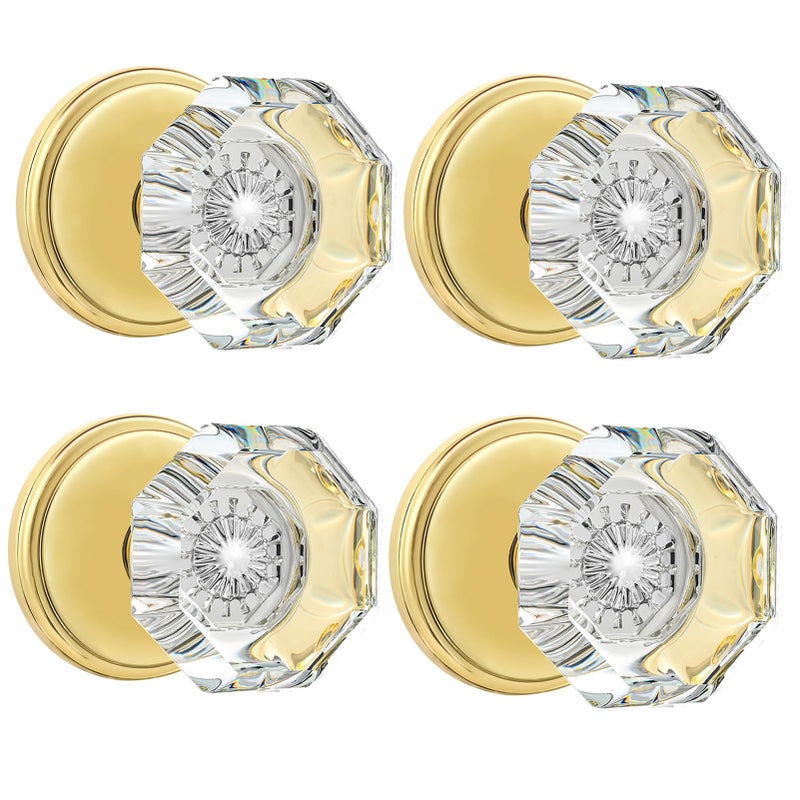CLCTK 4 Pack Glass Dummy Door Knobs Single Side Dummy Door Knob Set Polished BrassGold