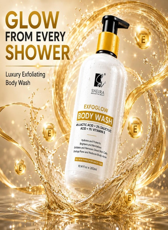 SNEIRA EXFOGLOW Body Wash 300 ml, 4% Lactic Acid, 2% Salicylic Acid, 1% Vitamin E, Prevents Body Acne, Bumpy skin Paraben & SLS Free, Exfoliating Shower Gel for All Skin Types Dry, Rough, Women & Men - Image 3