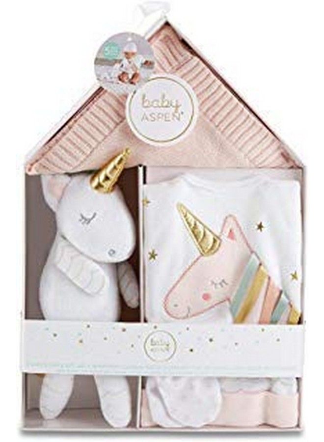 Baby Aspen Simply Enchanted Unicorn 5 Piece Welcome Home Gift Set Light & Dark Pink/White/Aqua/Gold - Image 2