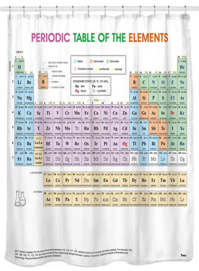 Sunlit Updated Periodic Table of Elements Fabric Shower Curtains for Chemistry Students and Teacher Use as Poster, Educational Shower Curtain - Image 1