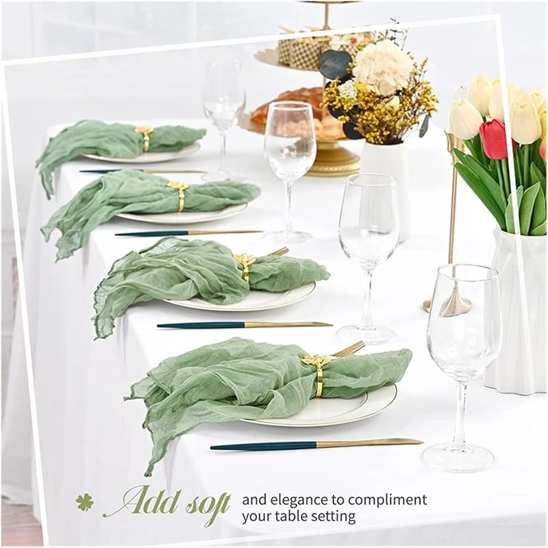 مناديل الكتان باللون الأخضر المريمية 40 قطعة 50x50 سم ديكور طاولة عشاء زفاف بوهو - Image 4
