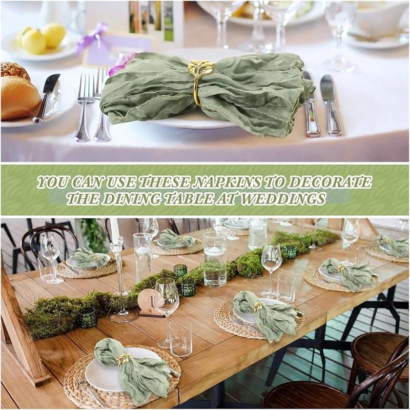 مناديل الكتان باللون الأخضر المريمية 40 قطعة 50x50 سم ديكور طاولة عشاء زفاف بوهو - Image 5