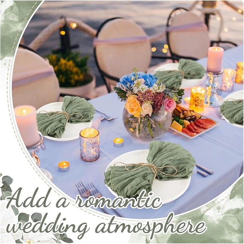 مناديل الكتان باللون الأخضر المريمية 40 قطعة 50x50 سم ديكور طاولة عشاء زفاف بوهو - Image 3