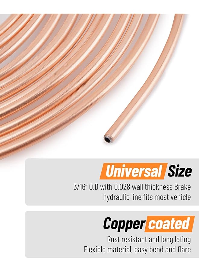 TERRIFI 25 Ft 3/16 Copper Coated Brake Line Kit With 16 Fittings And 4 Unions, Includes Double & Single Flaring Tool Kit For Brake Line Installation And Repair  - Image 3