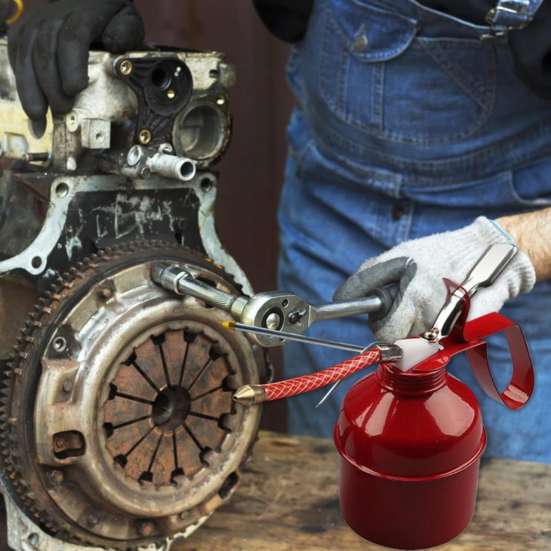 Hand Pump Oiler Can | Metal Car Oil Spray Bottle With Flexible Hose Spout | Automotive Oiler Pot For Motorcycles - Image 3