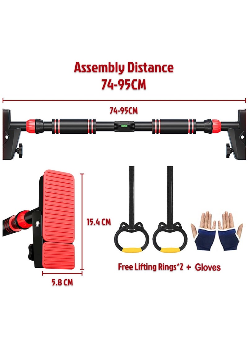 Eworld - Sturdy Doorway Chin-up bar with Gloves & Children Hanging Rings, Featuring 2-way Safe Support, Locking Adjustable Width and No-Screw Wall Mount, All-in-One Gym System for Total Upper Body Workout - Image 1