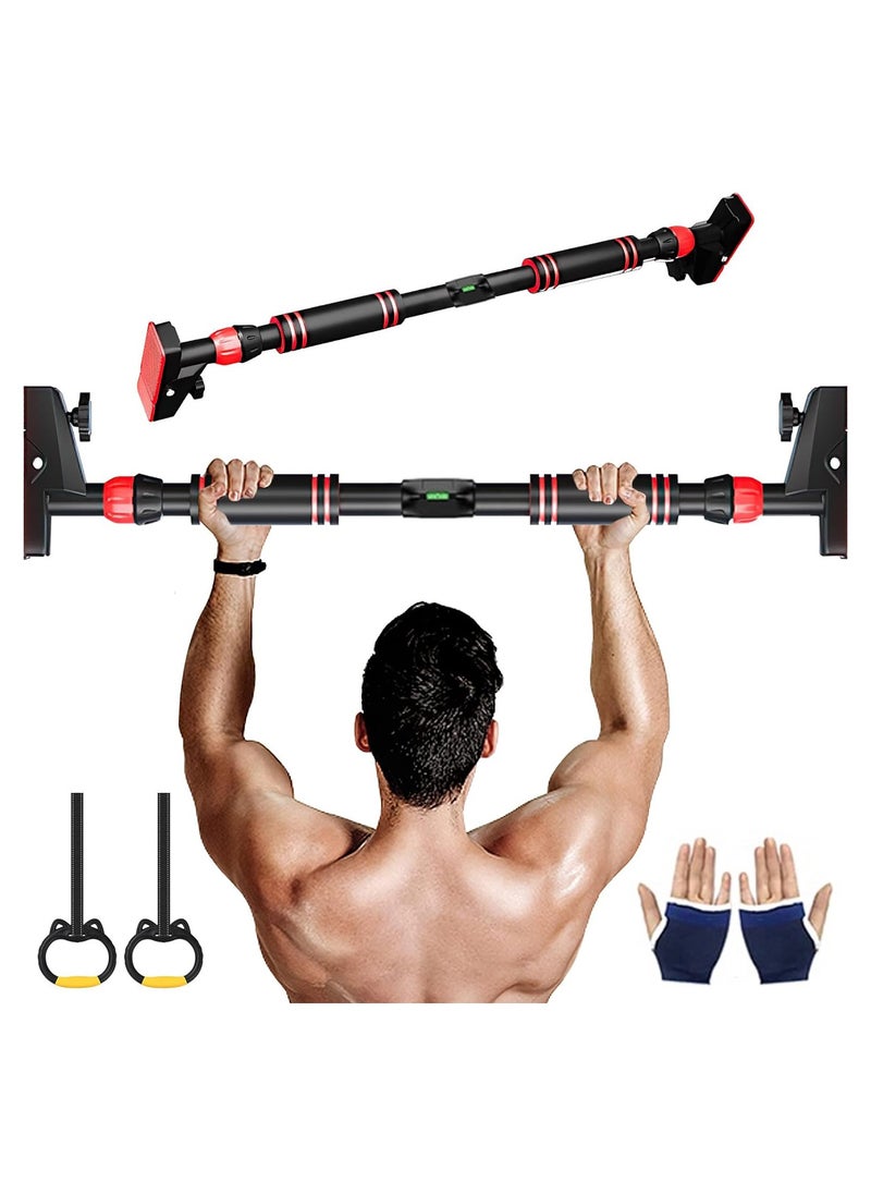 Eworld - Sturdy Doorway Chin-up bar with Gloves & Children Hanging Rings, Featuring 2-way Safe Support, Locking Adjustable Width and No-Screw Wall Mount, All-in-One Gym System for Total Upper Body Workout - Image 1