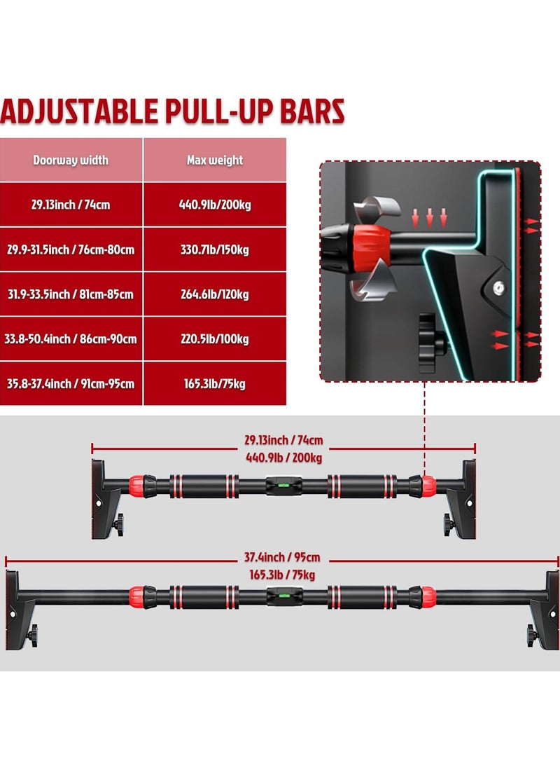 Eworld - Sturdy Doorway Chin-up bar with Gloves & Children Hanging Rings, Featuring 2-way Safe Support, Locking Adjustable Width and No-Screw Wall Mount, All-in-One Gym System for Total Upper Body Workout - Image 1