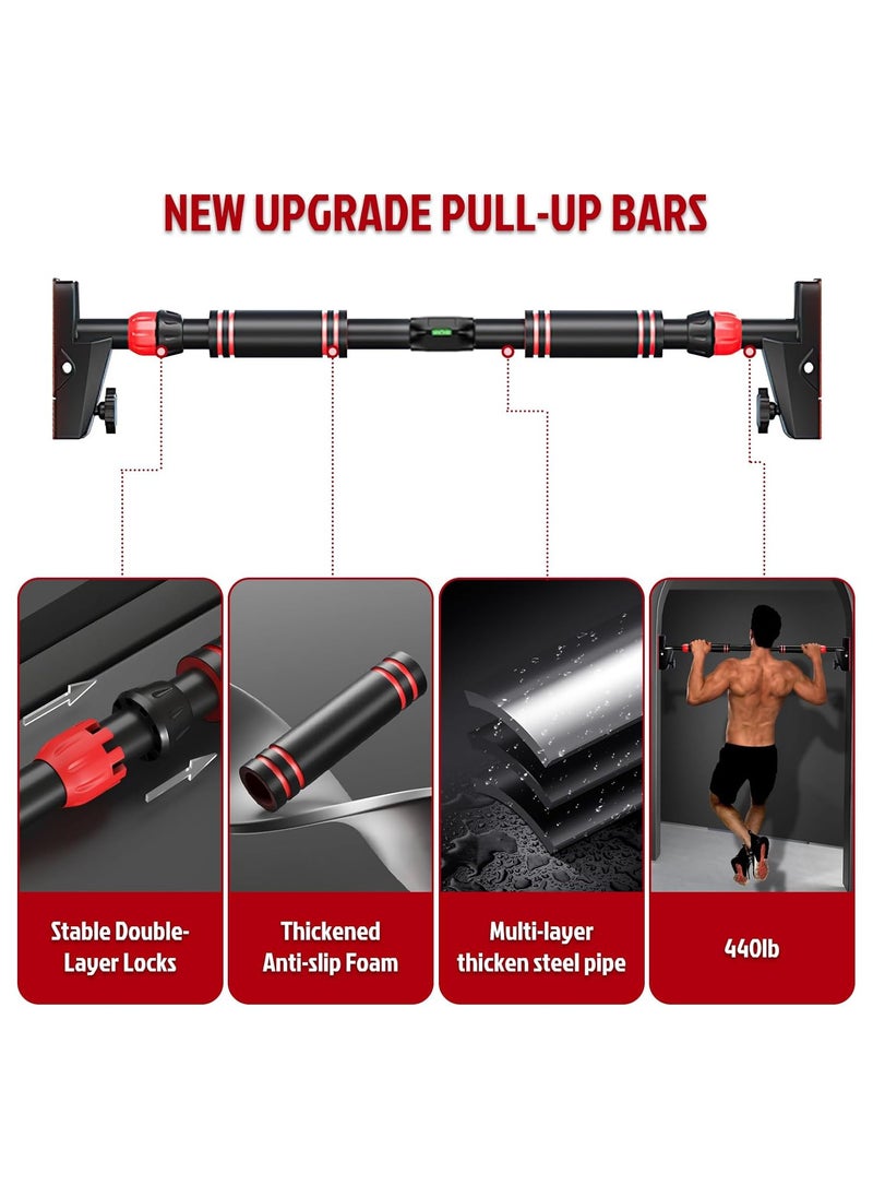 Eworld - Sturdy Doorway Chin-up bar with Gloves & Children Hanging Rings, Featuring 2-way Safe Support, Locking Adjustable Width and No-Screw Wall Mount, All-in-One Gym System for Total Upper Body Workout - Image 1