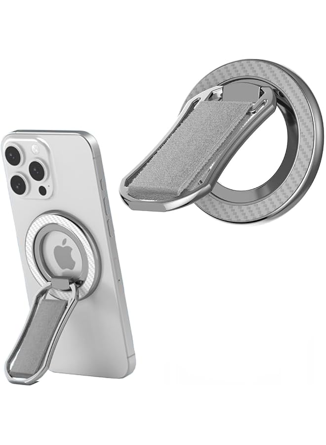 S-TOP Magnetic Phone Grip with Finger Strap, Removable Ring Holder Kickstand for Magsafe Phones & Android (Grey, Includes 1 Magnet Rings) - Image 1