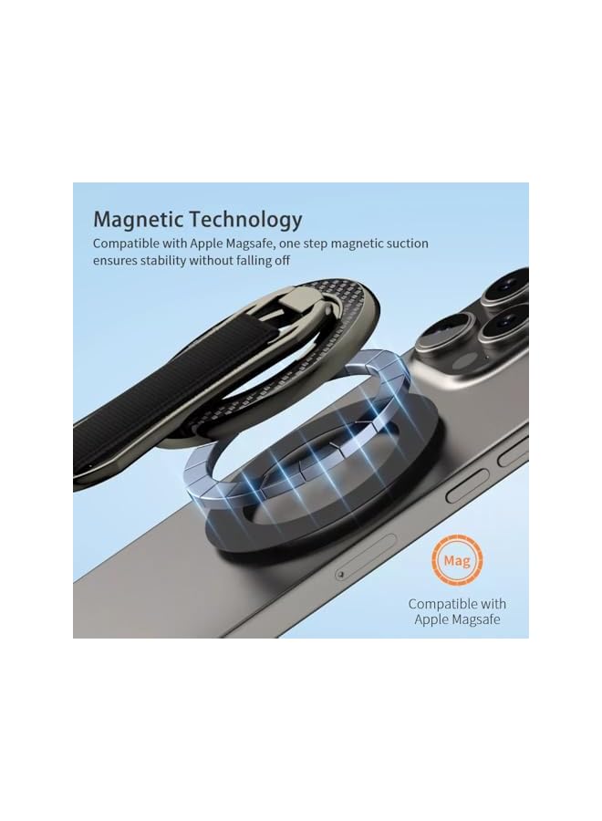 S-TOP Magnetic Phone Grip with Finger Strap, Removable Ring Holder Kickstand for Magsafe Phones & Android (Grey, Includes 1 Magnet Rings) - Image 3