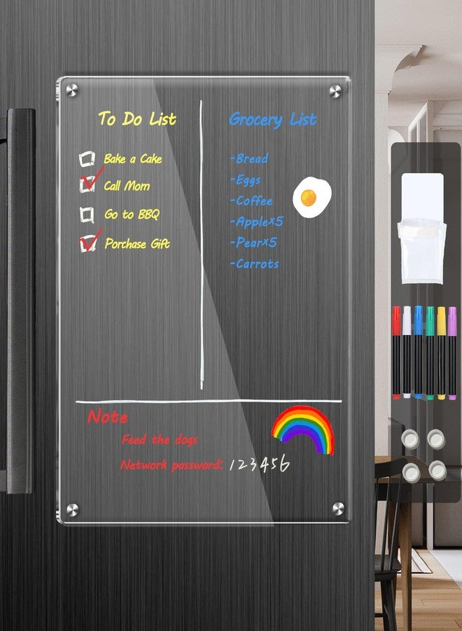bamandan Clear Acrylic Magnetic Dry Erase Board for Fridge,12"x8" Magnetic Whiteboard for Fridge, Magnet Weekly Planner Calendar for Refrigerator Includes 6 Colors Markers - Image 1