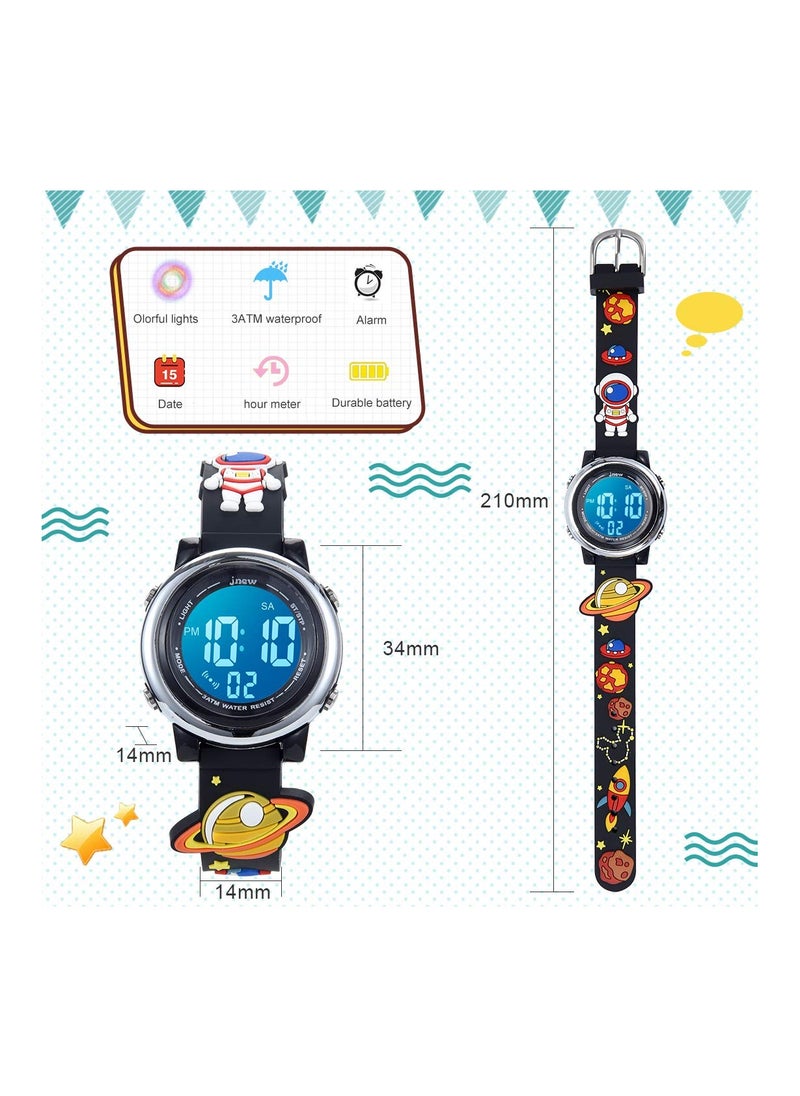 SYOSI - Kids Digital Luminous Watches for Girls Boys 3D Cartoon 7 Color Lights Waterproof Sport Outdoor LED Electronic Wrist Watch with Alarm Stopwatch Wristwatch 3 to 12 Years Children - Image 1