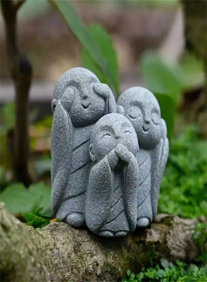 livelyfish Japanese Aquarium Monk Statue Zen Buddha Statues Asian Sandstone Sculpture for Wealth Good Luck Home Fish Tank Decor, F - Image 2