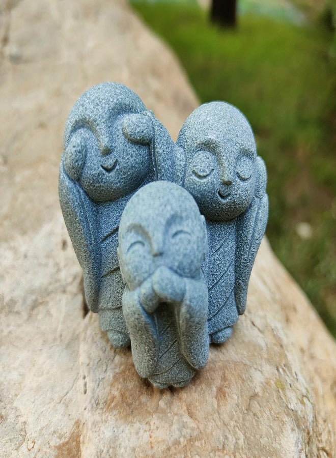 livelyfish Japanese Aquarium Monk Statue Zen Buddha Statues Asian Sandstone Sculpture for Wealth Good Luck Home Fish Tank Decor, F - Image 3