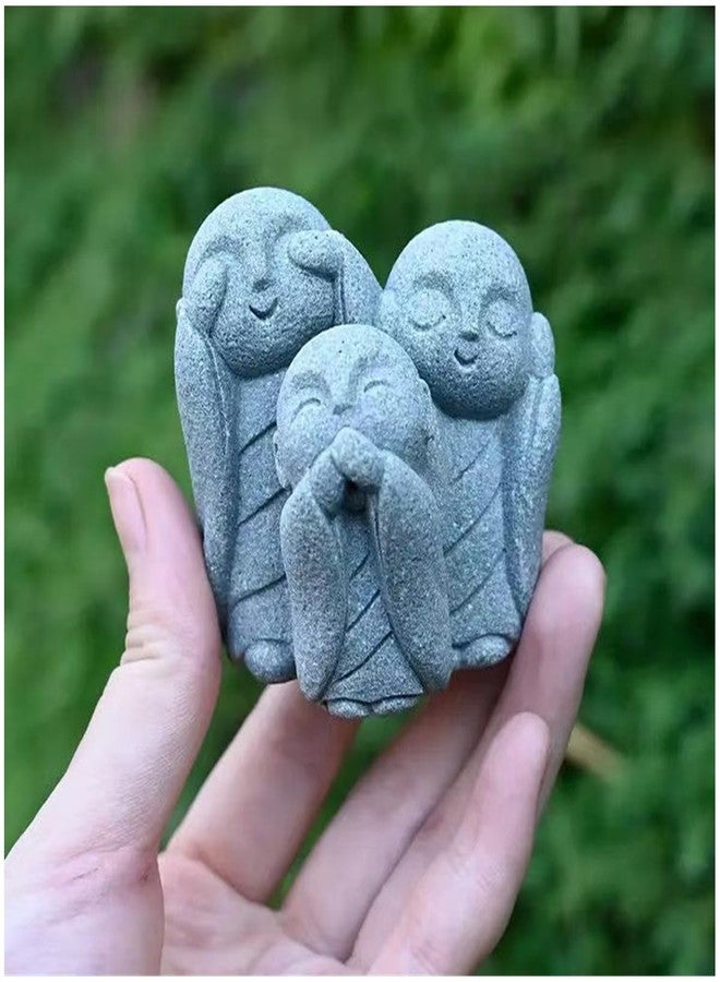 livelyfish Japanese Aquarium Monk Statue Zen Buddha Statues Asian Sandstone Sculpture for Wealth Good Luck Home Fish Tank Decor, F - Image 1