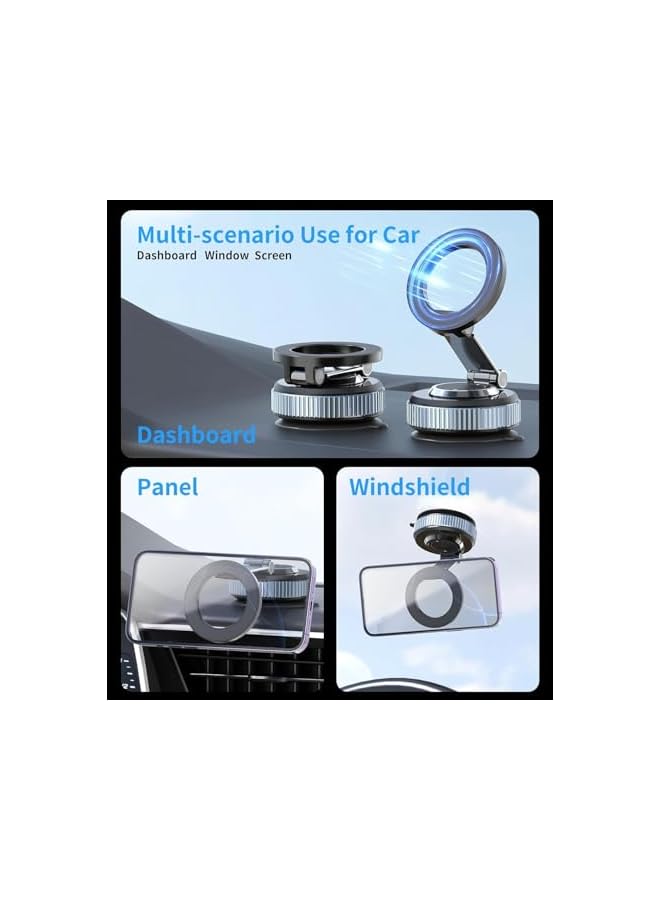 S-TOP Upgraded Magnetic Phone Stand for Car, 360° Rotatable Phone Holder for MagSafe, Strong Magnet, Foldable Car Mount with Vacuum Suction Cup, Mini Car Stand with Magnetic Ring for all Smartphone - Image 1