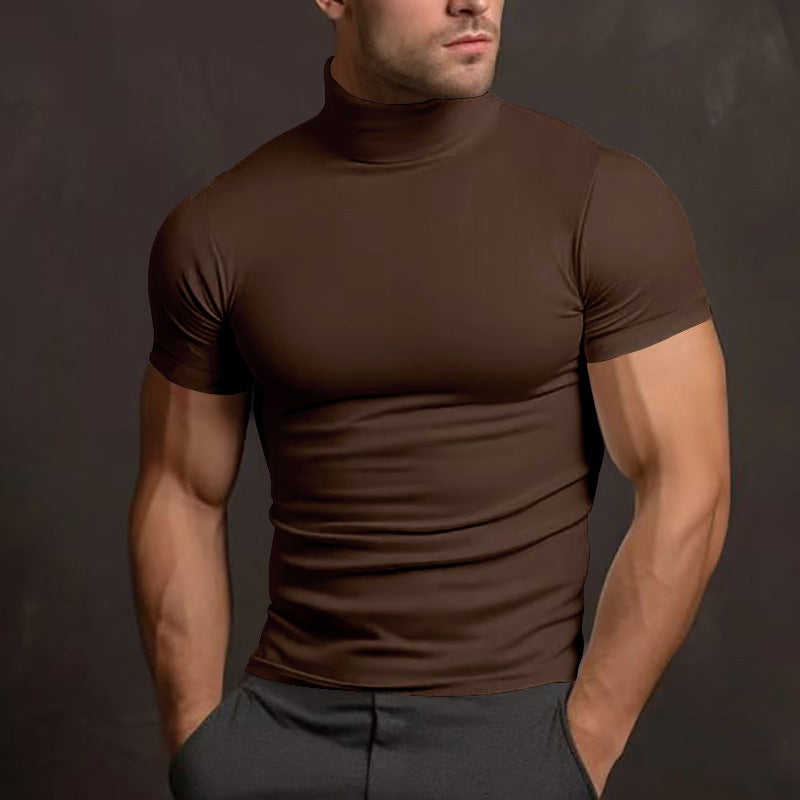 Men'S Wear 2025 Summer Solid Color Casual Short Sleeve Fashion Base Shirt Men'S Tight High Collar T-Shirt - Image 1